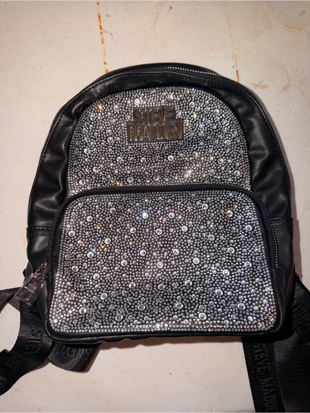 Steve Madden Black Crystal-Embellished Mini Backpack